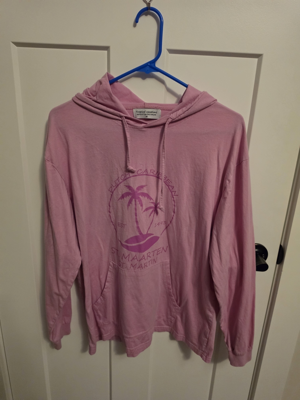 Women's Pink Long Sleeve Hooded Tee - Tropical Graphic
